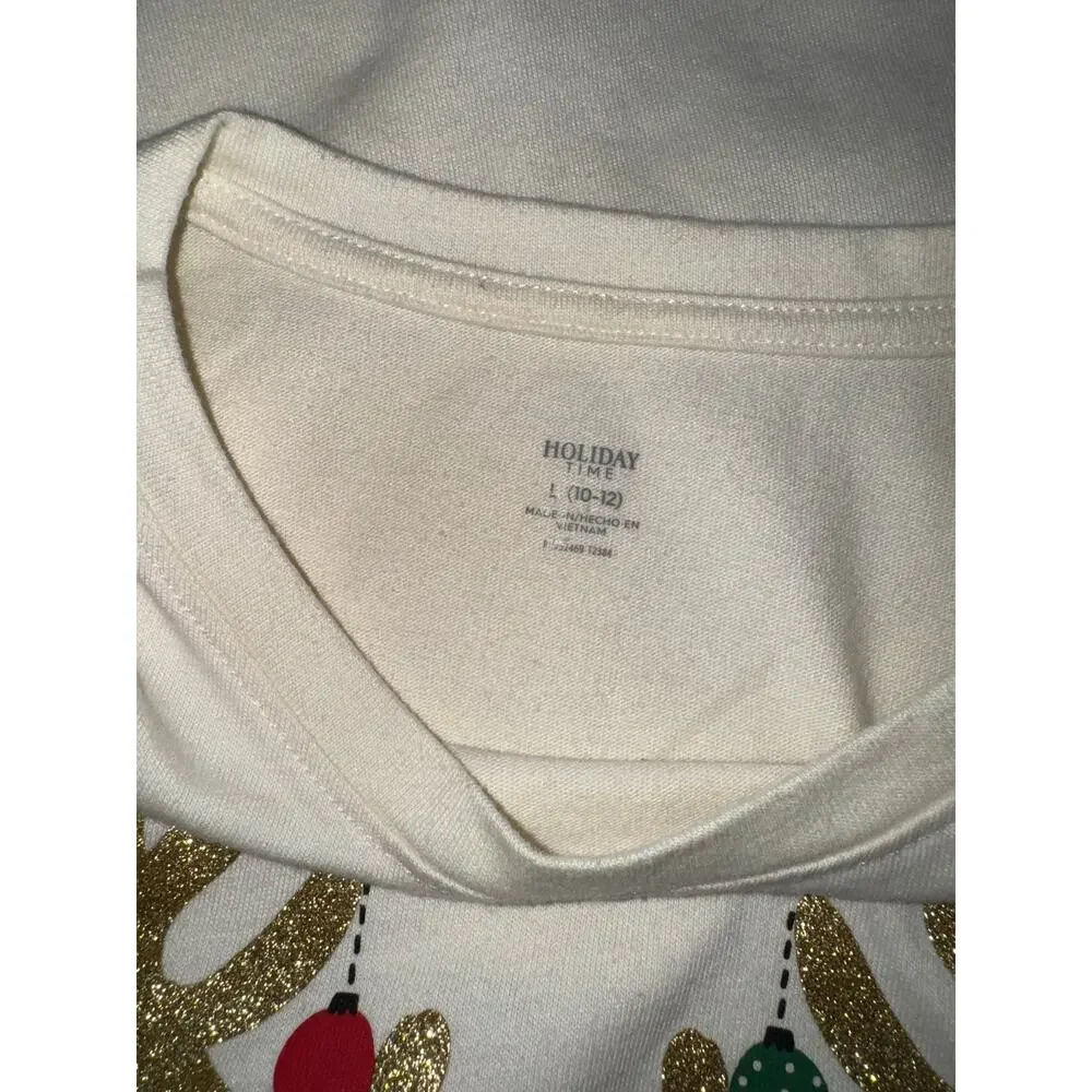 Holiday Time Girls Cream Oh Deer Long Sleeve Shirt, Size L (10/12)